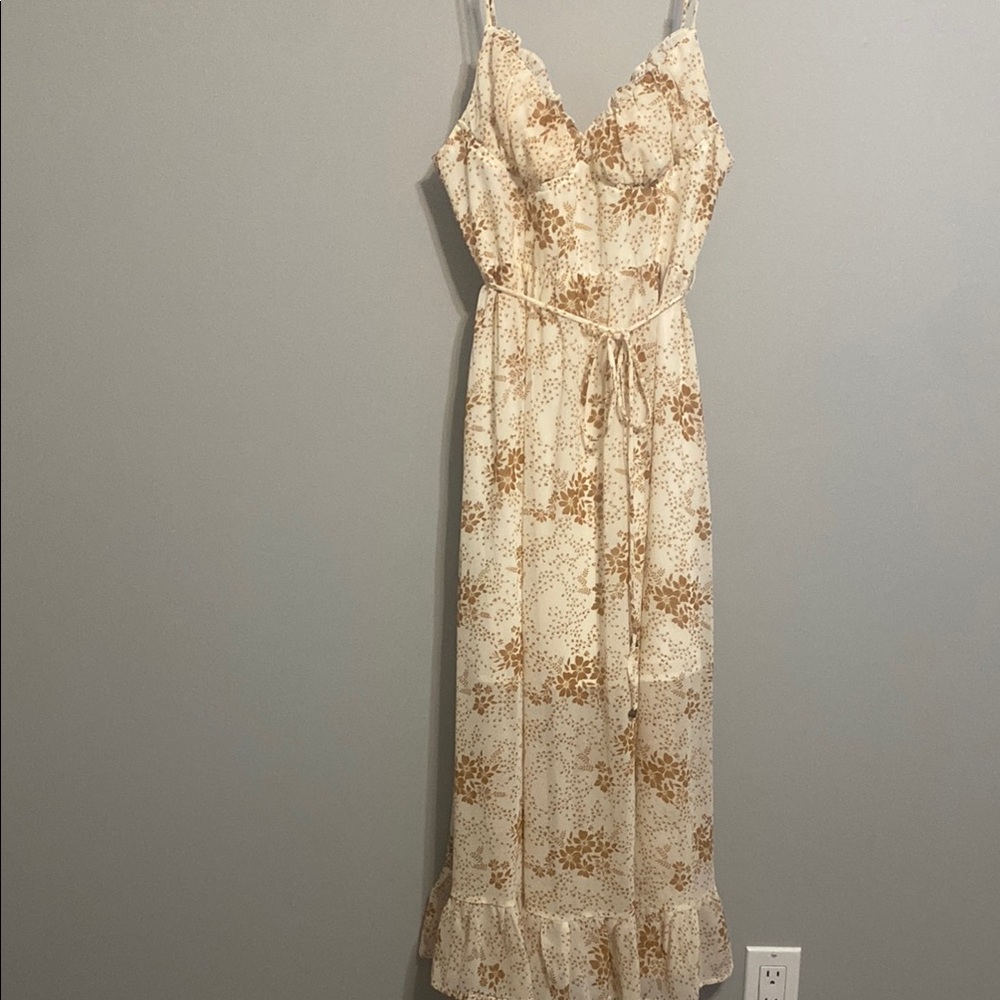 Floral Cream and Brown Maxi Dress